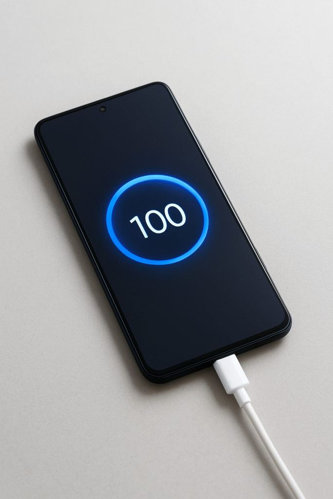 iQOO large battery with 100W fast charging, realistic phone charging setup