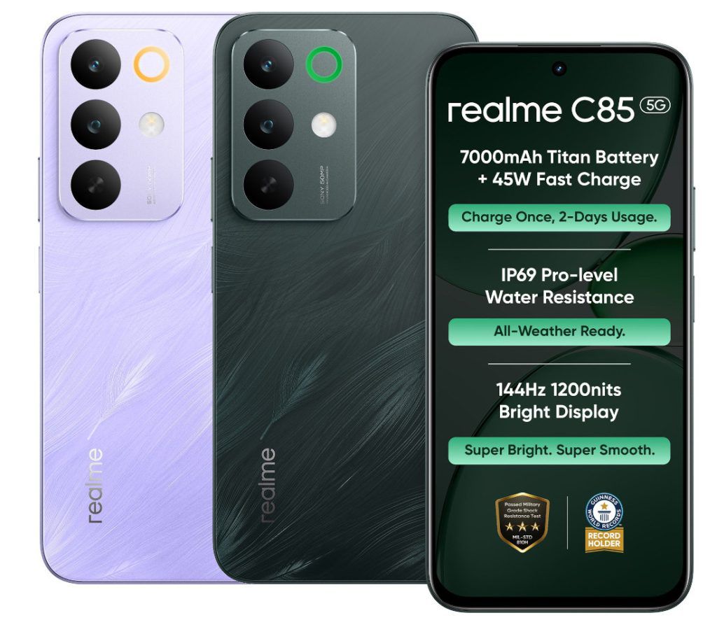 Realme C85 5G – फ्रंट और बैक व्यू