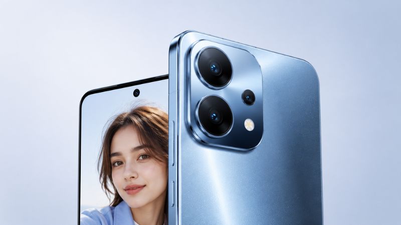 Rear and front camera sample images showing smartphone photography quality and real-life performance