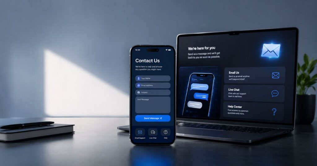 Contact GizNow mobile news website support concept