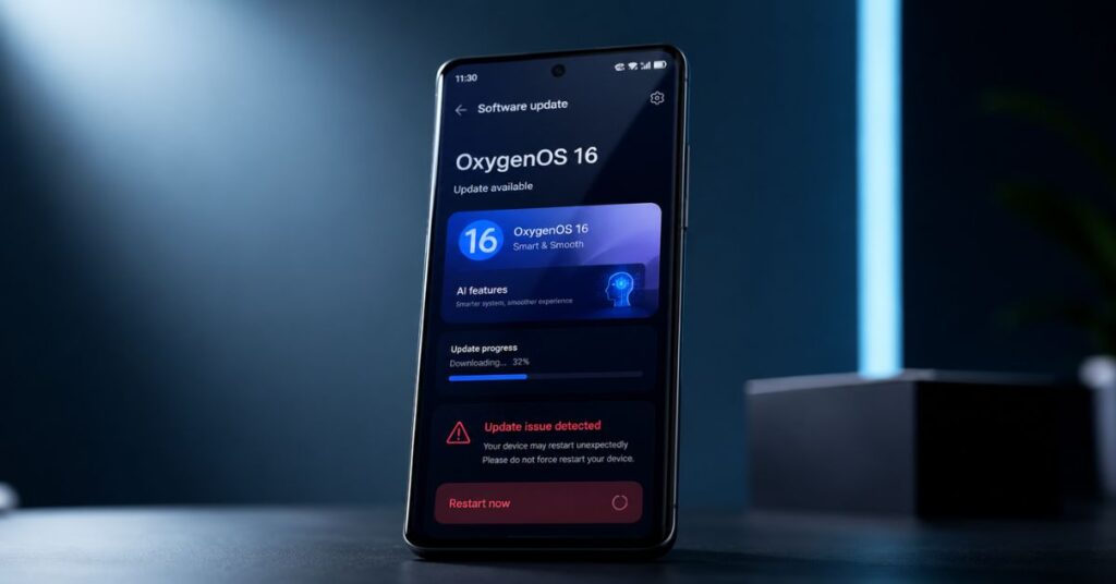 OnePlus OxygenOS 16 update issues and restart problem on smartphone