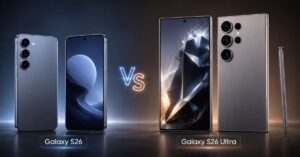 Samsung Galaxy S26 vs Galaxy S26 Ultra flagship smartphone full comparison with VS design